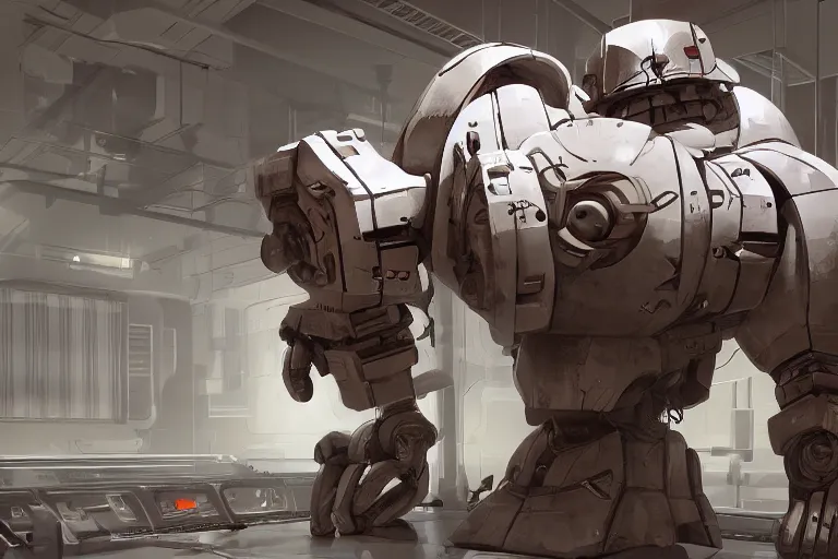 Image similar to parallax datacenter server room single mono colossus white rusty android robosaurus guard in artstation cinematic detailed concept art volumetric light sharp coherent cgsociety symmetric perfect server equipment