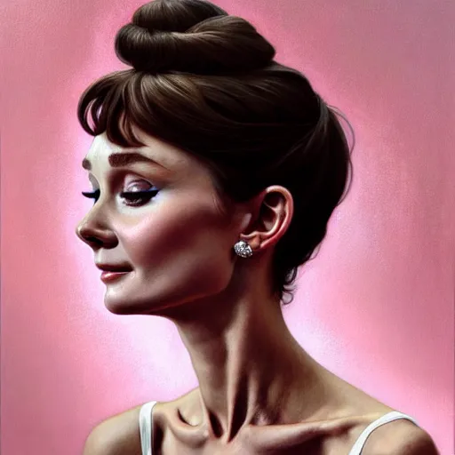 Image similar to audrey hepburn portrait, full of grace, very detailed and realistic oil painting, by artgerm and greg rutkowski and alphonse mucha