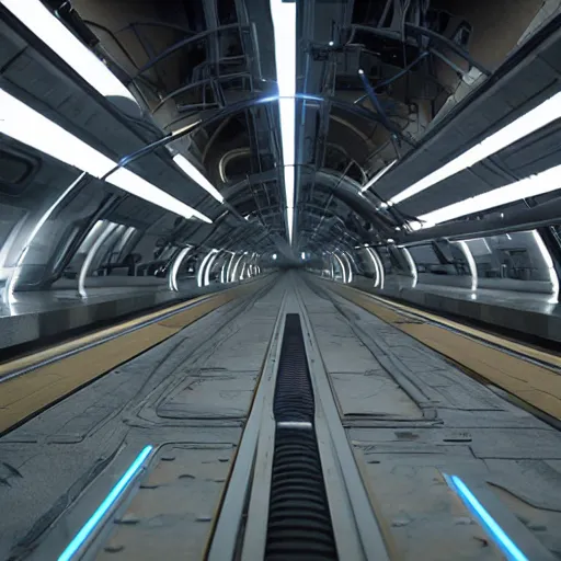 Prompt: train rails from the movie tron : legacy