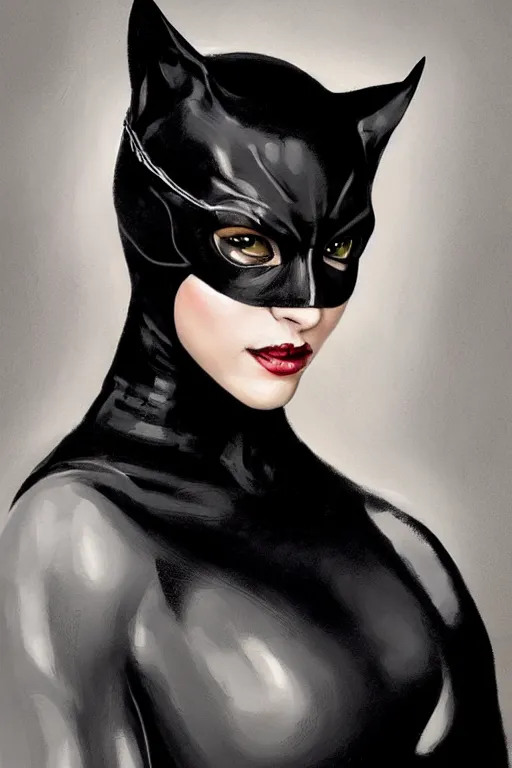 Image similar to beautiful aesthetic portrait of Catwoman from Batman returns by wlop and Julia Razumova, headshot, deviantArt, trending on artstation, artstation HQ