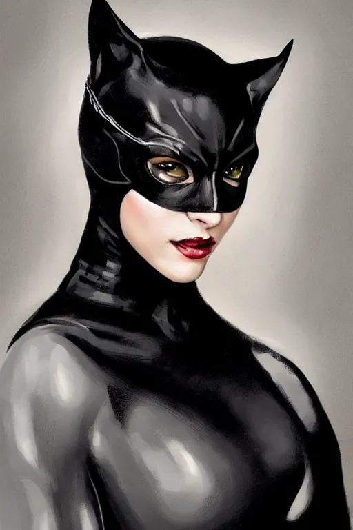 Prompt: beautiful aesthetic portrait of Catwoman from Batman returns by wlop and Julia Razumova, headshot, deviantArt, trending on artstation, artstation HQ