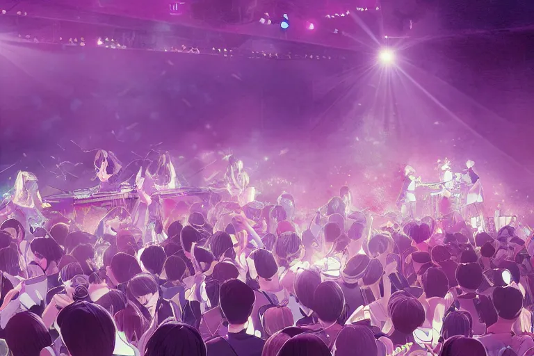 Prompt: the most amazing dream you ever had about japanese girls band idol concert, hyper realistic, ambient lighting, concept art, intricate, hyper detailed, smooth, dynamic volumetric lighting, octane, cinematic