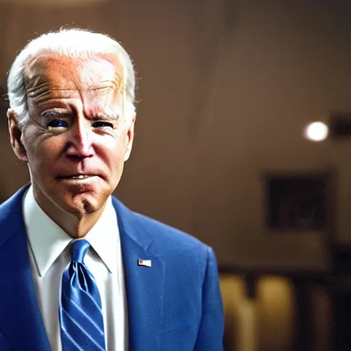 Image similar to a photographic still of Joe Biden starring as Tony Montana, cinematic