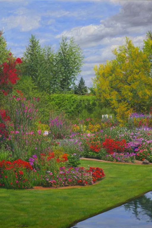 Image similar to mcgovern centennial gardens, oil on canvas, intricate, landscape, 8 k highly professionally detailed, hdr, cgsociety