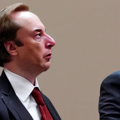 Prompt: Saul Goodman in court with Elon Musk