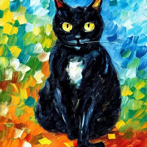 Prompt: a black cat in the style of leonid afremov