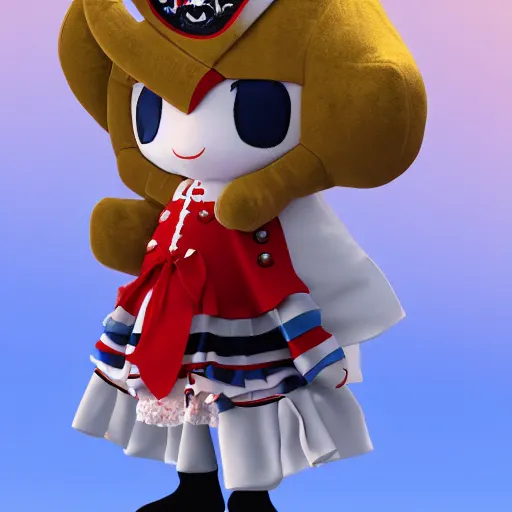 Image similar to cute fumo plush of a girl who is a pirate queen, boarding a ship, vray, lens flare