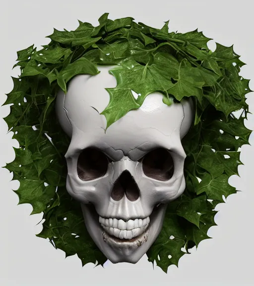 Prompt: skull with ivy, unreal engine 5, octane render, trending on artstation by vitaly bulgarov