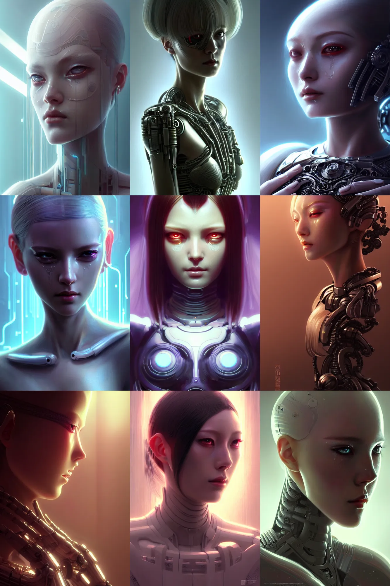 Prompt: beautiful crying female android! deity, ( mechanical ), intricate, elegant, super highly detailed, global illumination, digital painting, concept art, smooth, blade runner, sharp focus, photorealism, hd, 8 k, beautiful, cinematic, art by kuciara and moebius! and rutkowski and artgerm and mucha and loish and wlop