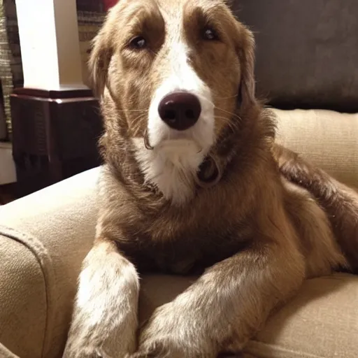 Image similar to cozy picture of older handsome lord richard is sitting gracefully on a sofa, his eyes look wise, happy wise. he has bouncy belly