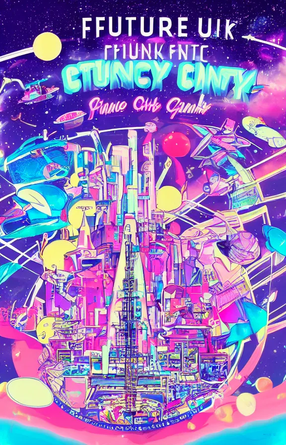 Image similar to future funk space city