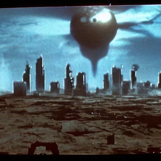 Prompt: the day aliens invaded earth, establishing shot