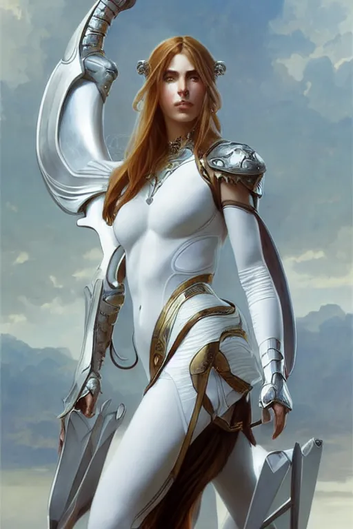 Prompt: portrait of strong caracal wearing white clothes. smooth silver armour, deep focus d & d fantasy, elegant porcelain highlights, by artgerm and greg rutkowski and alphonse mucha