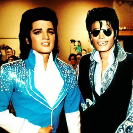 Image similar to Elvis Presley and Michael Jackson as Anna and Elsa