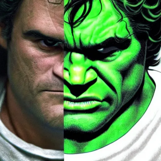 Image similar to Joaquin Phoenix as the hulk, hyperdetailed