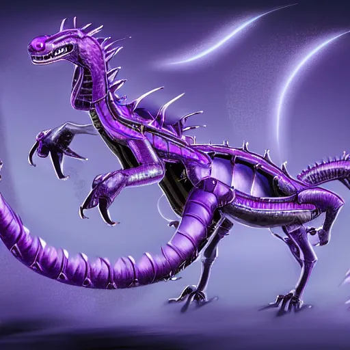 Prompt: very cute purple robototechnic dragon, Disney, digital art