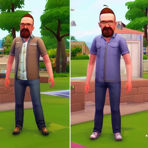 Prompt: walter white as a playable character in the sims 4