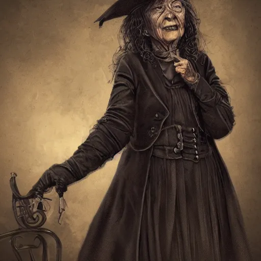 Prompt: portrait, old wrinkled witch. dark clothes. high detail, great lighting, 8k resolution, masterpiece, concept art, illustration