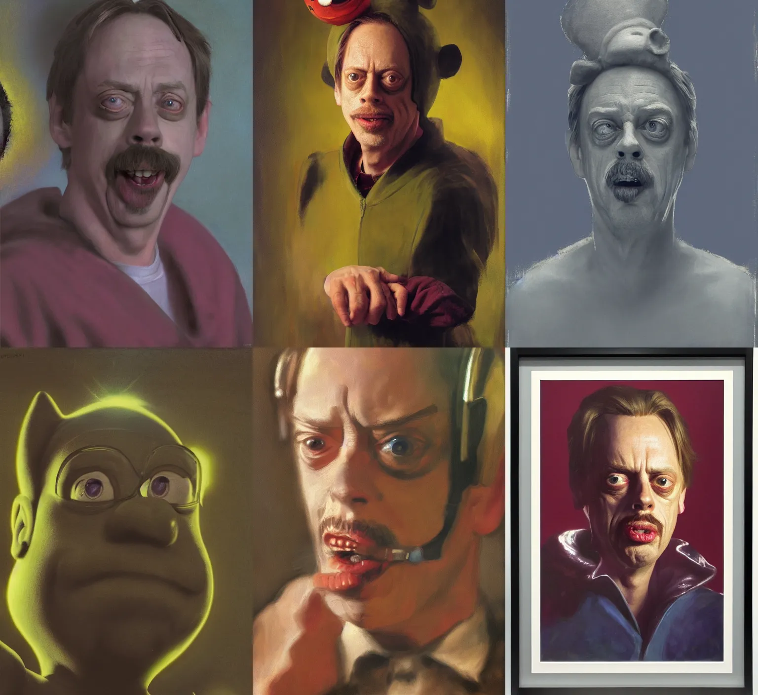 Prompt: a portrait of steve buscemi as Teletubby by Craig mullins and Caravaggio, dutch angle, Framed, 8k