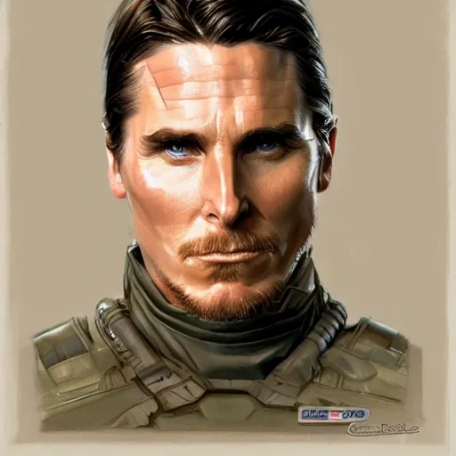 Image similar to Christian Bale as a super soldier, clean shaven, closeup character art by Donato Giancola, Craig Mullins, digital art, trending on artstation