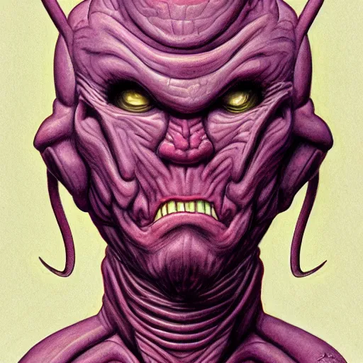 Image similar to a portrait of majin boo, in the style of wayne barlowe