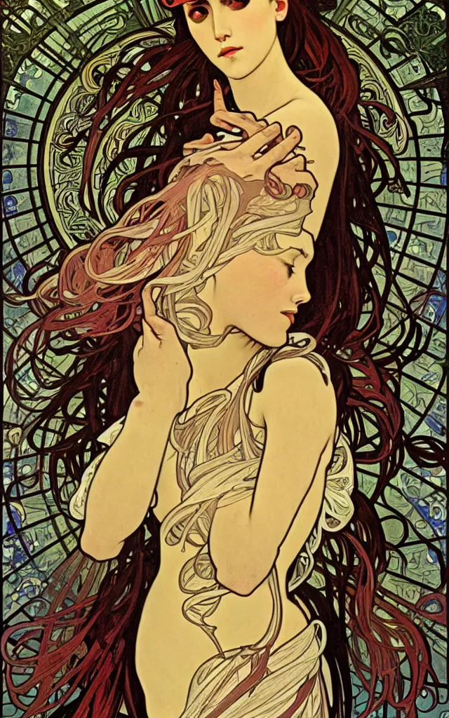 Image similar to pain(t) by tomer hasuka and by alphonse mucha