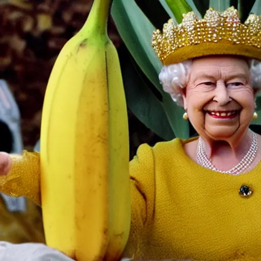 Image similar to queen banana elizabeth as a banana, she is a big ripe banana.