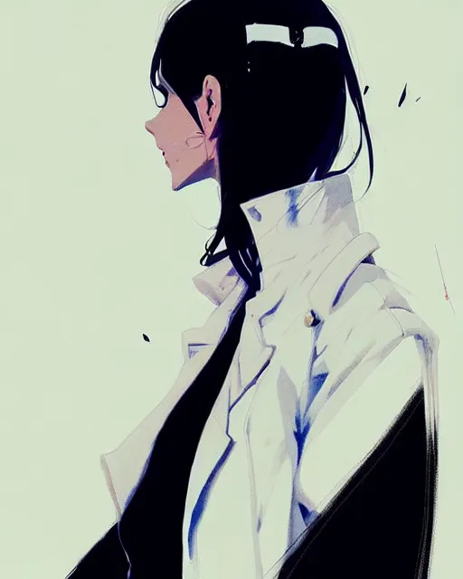 Image similar to a ultradetailed painting of a stylish woman wearing a white jacket with black skirt, by conrad roset, greg rutkowski and makoto shinkai trending on artstation