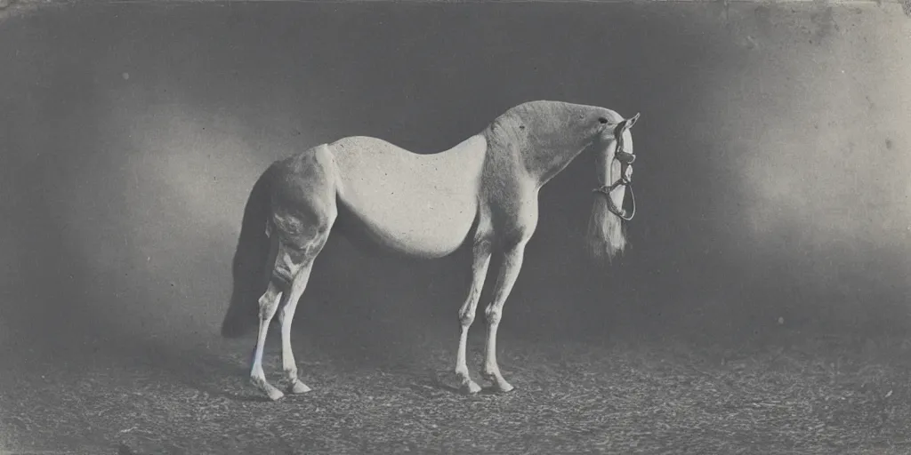 Image similar to cathorsecamel, strange, black and white, photograph, 1850s