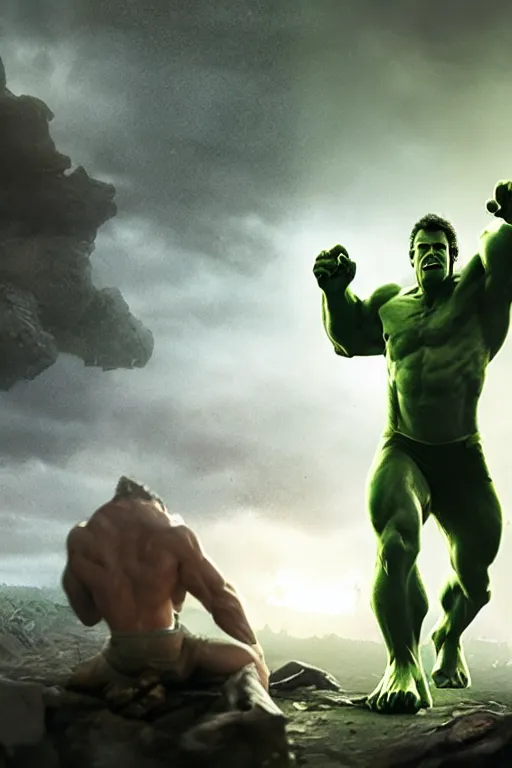 Image similar to chadwick booseman dressed like the hulk, 8 k, hdr, great light, by greg rutkowski and annie leibowitz