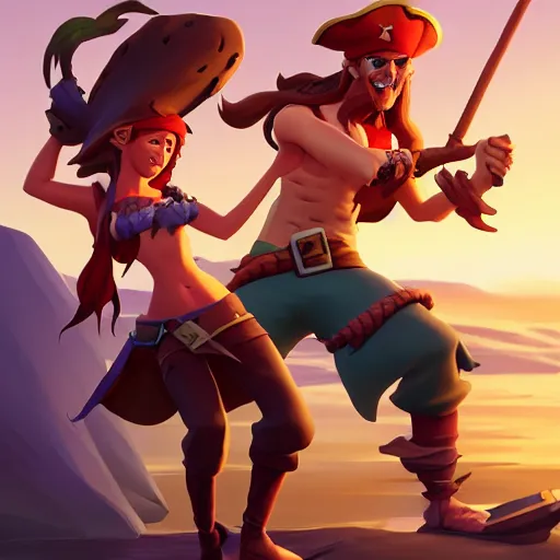 Image similar to jack the pirate and mermaid on sea of thieves game avatar hero, behance hd by jesper ejsing, by rhads, makoto shinkai and lois van baarle, ilya kuvshinov, rossdraws global illumination