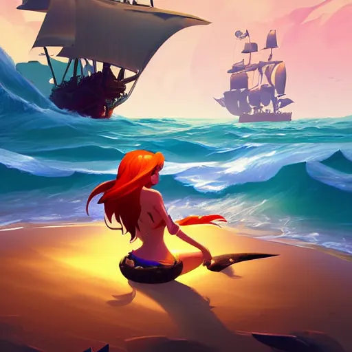 Image similar to painting mermaid treasure on sea of thieves game avatar hero smooth face median photoshop filter cutout vector, behance hd by jesper ejsing, by rhads, makoto shinkai and lois van baarle, ilya kuvshinov, rossdraws global illumination