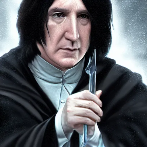 Prompt: A close up shot of Severus Snape, extra detailed, digital illustration, by Randy Bishop, digital painting, Matte painting, trending on artstation and unreal engine