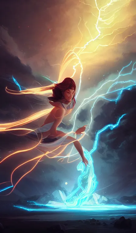 Prompt: the god zeus, lightning, action, epic, close up, sharp focus, digital art, concept art, dynamic lighting, character design by anna dittman, and rossdraws, environment design by jessica rossier