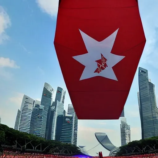 Image similar to singapore national day parade, giant hologram of lee kuan yew floating overhead