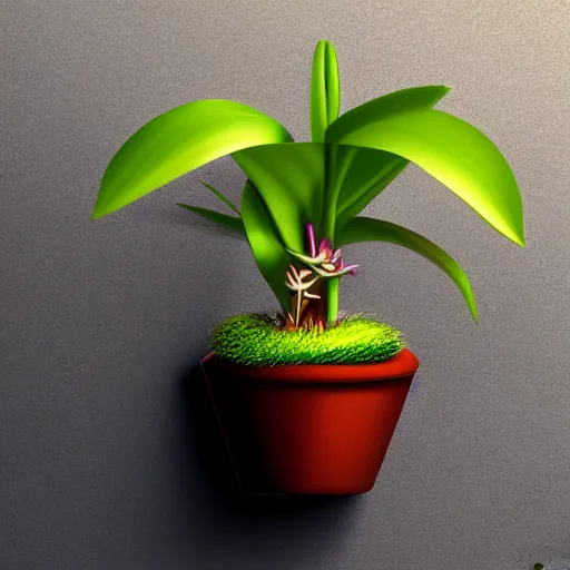 Image similar to miniature orchid in a pot but minimalistic concept art by frank stella gilleard james whalen tom, colorful, soft light, trending on artstation, minimalism