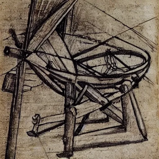 Image similar to Leonardo da Vinci sketch of a catapult for launching babies