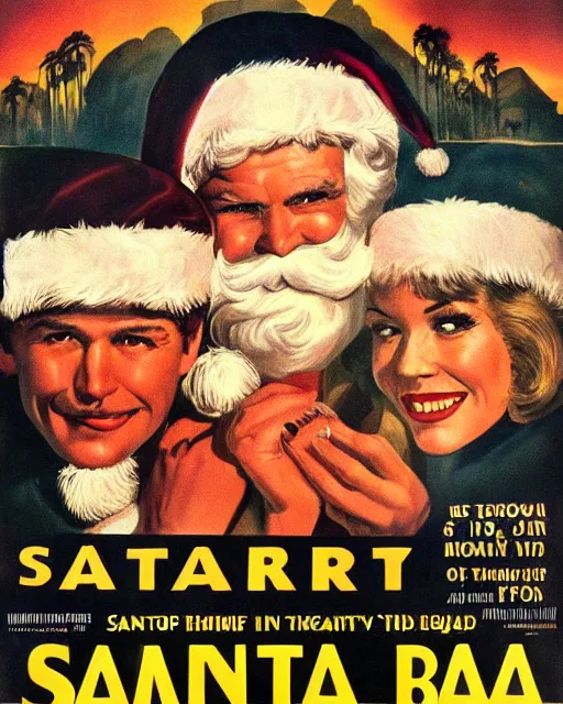 Prompt: a vintage movie poster about santa barbara,