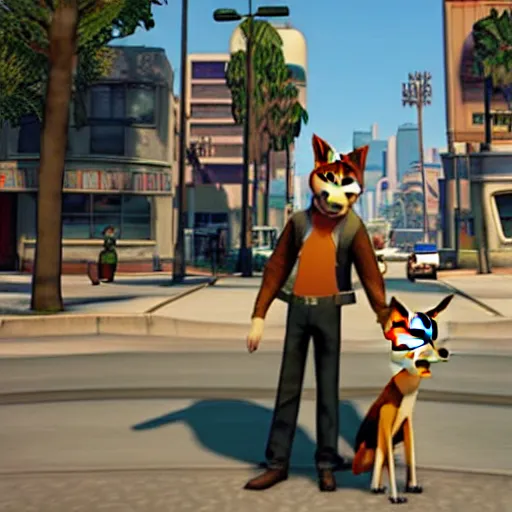 Image similar to Screenshot from the original Grand Theft Auto III featuring Nick Wilde (from Zootopia)