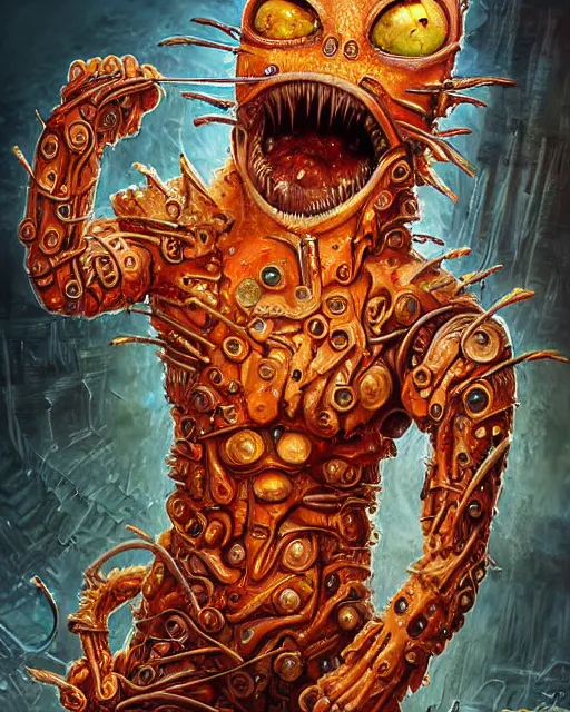 Image similar to bloody fleshmetal cyborg garfield eats jon, by antonio j. manzanedo, giger, alex grey, android jones, wayne barlowe, philippe druillet, raymond swanland, cyril rolando, josephine wall, harumi hironaka, trending on artstation