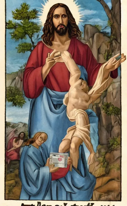 Image similar to jesus holding a vape