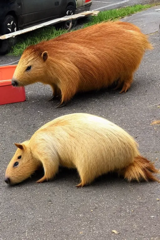 Image similar to a cute Capybara delivering pizza