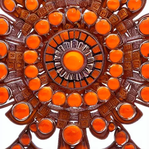 Prompt: symmetrical detailed sculpture of an orange, made of Opalescent Crystal