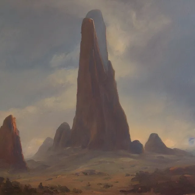 Image similar to a painting of a gigantic ancient monolith