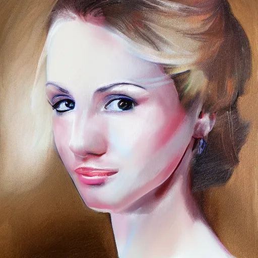 Prompt: painting detailed portrait woman using computer