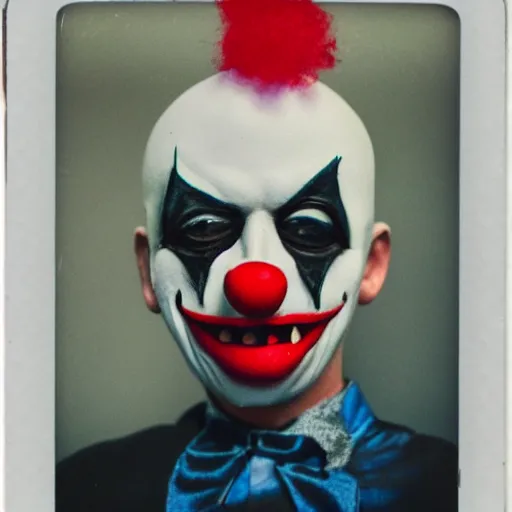 Prompt: polaroid of a creepy clown halloween mask