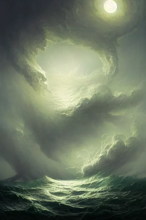 Image similar to A stunning detailed Shoggoth by Tomasz strzalkowski and Ivan Aivazovsky, stormy ocean, beautiful lighting, full moon, detailed swirling water tornado, artstation