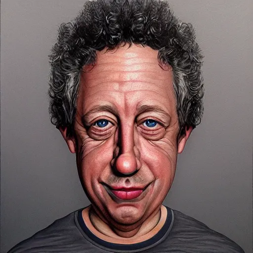 Image similar to Caricature portraits done of Gene Ween, realistic, hyperrealistic, very realistic, highly detailed, very detailed, extremely detailed, detailed, oil painting, digital art, trending on artstation