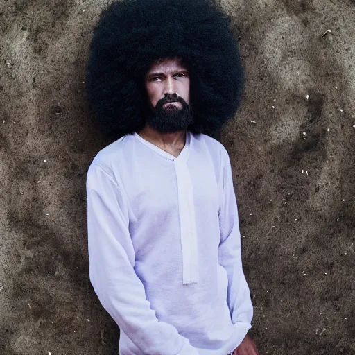 Prompt: jesus with a large afro, award winning portrait photography