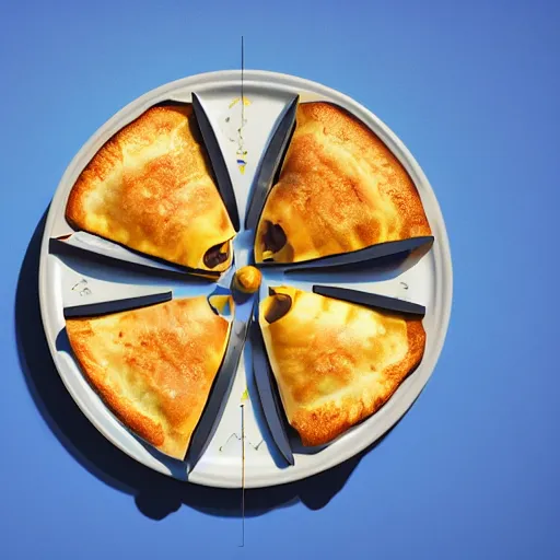 Image similar to concept art full isometric view of a plate with three delicious turnovers with glazing in the style of pixar and disney, octane render, cinema 4 d